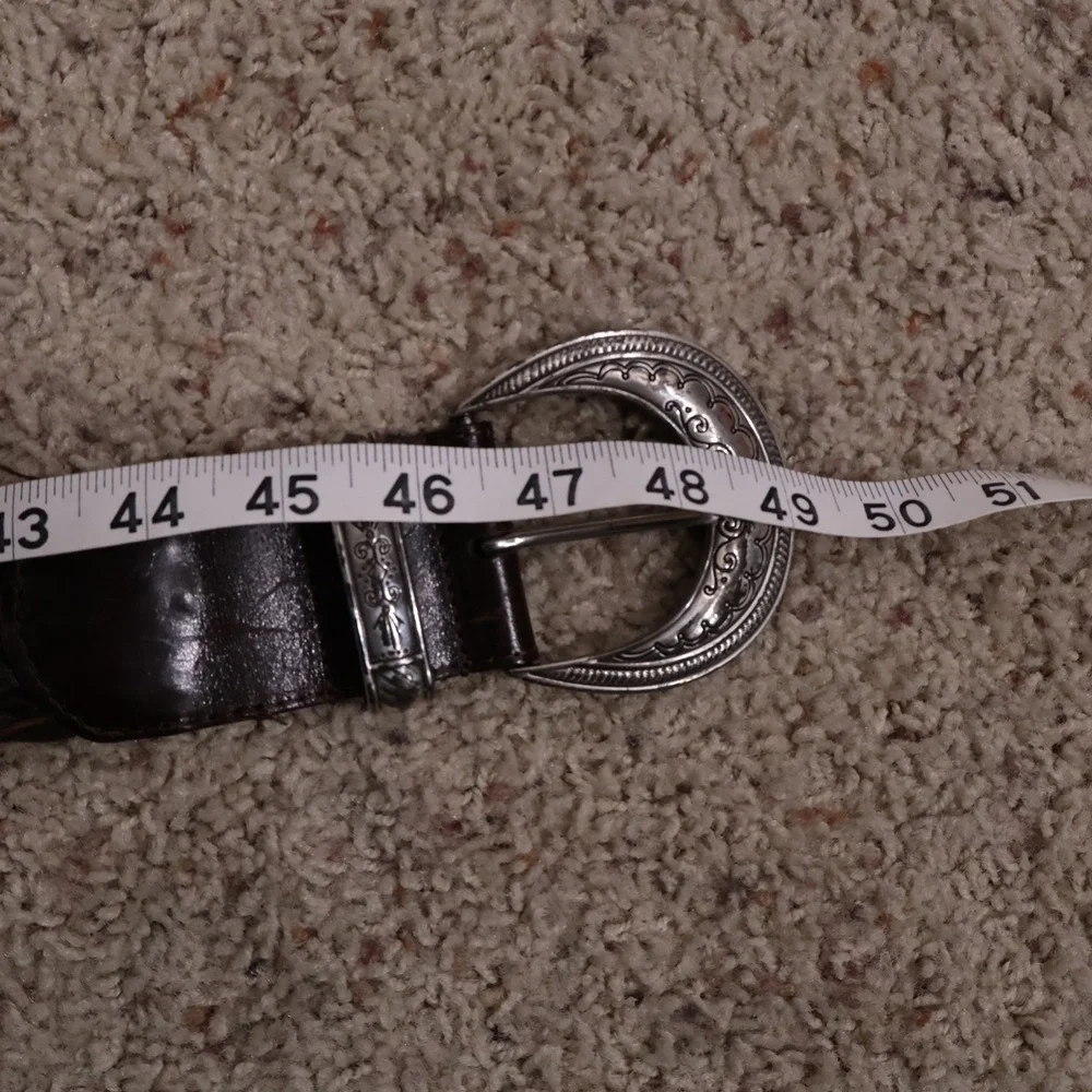 Brighton Leather Woven Belt Women Size‎ L Silver Tone Buckle Brown Boho SEE